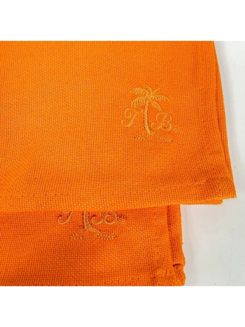 Tommy Bahama Yellow Orange Cotton Napkins Square Set Of 4 Embroidered
